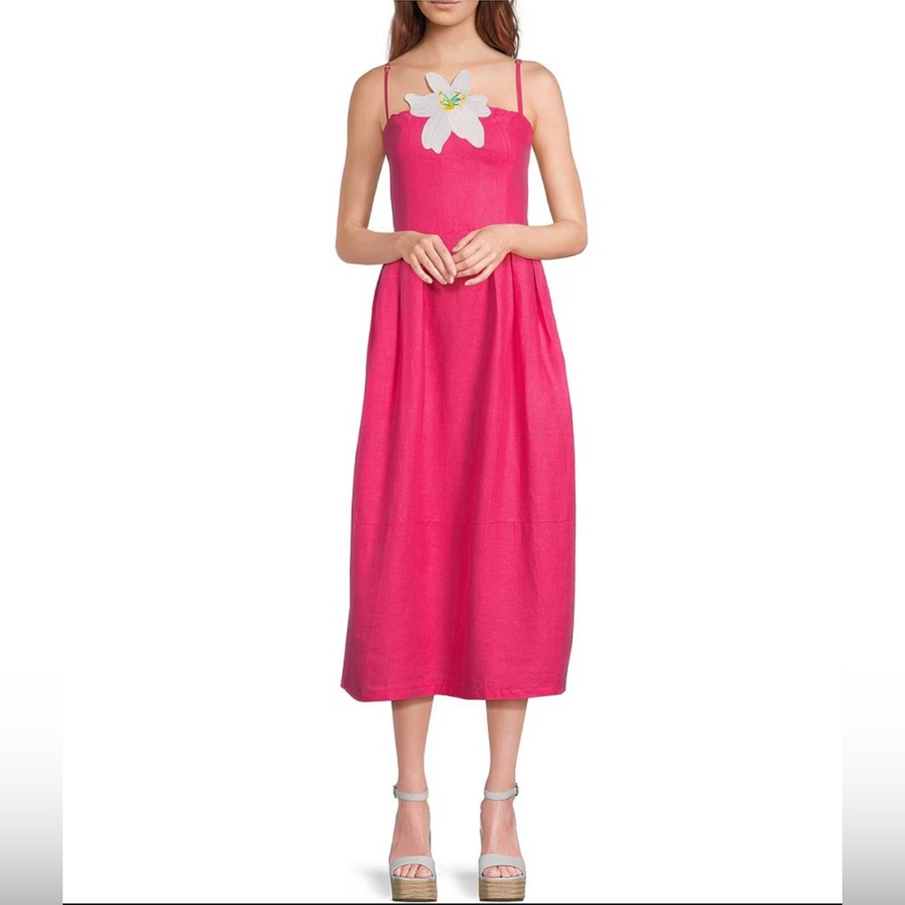 Fanm Mon 100% Linen pink dress, Made in Turkey